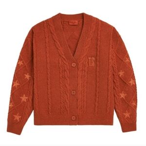 Women's Cable Knit Cardigan Sweater - Rust
